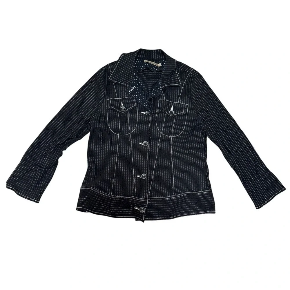 Y2K 90s Black‎ Button Up White Stitching Railroad Utility Stripes Western Grunge - Picture 8 of 11